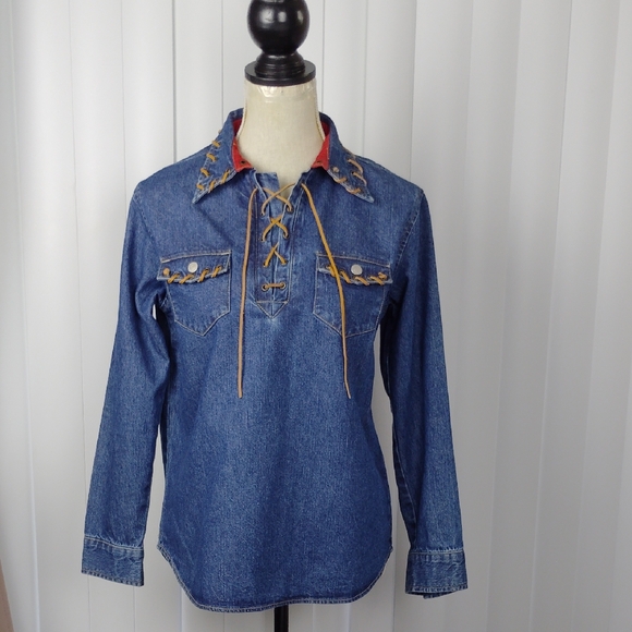 Jackie Blue Tops - Lace-Up Denim Women's Top